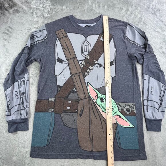 Star Wars Mandalorian Shirt Men Large Gray Baby Yoda Mad Engine Long Sleeve AOP - Picture 5 of 7